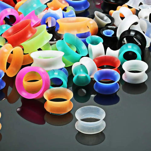 Colorful Silicone Ear Gauges Plugs Set With Double Flared Tunnels, Lightweight Flexible Ear Stretchers, various sizes