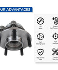 Front Wheel Hub and Bearing Assembly For JX35 QX50 QX60 Altima Maxima Murano Pathfinder Quest Five Lug 513296 Drop In OEM Replacement Fits 2013 To 2021 Vehicles, displayed with product features in bullet points