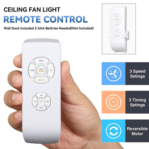 Flush Mount Ceiling Fan With Lights remote control with 3 speed and timer settings in hand, black finish for low ceilings