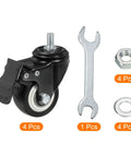 2 Inch Swivel Stem Casters With Brake PU Wheel M8x15mm Threaded Stem 1.25mm Pitch 110lbs Load Capacity Per Caster Black 4 Pieces