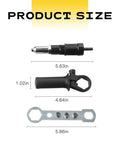 Pop Rivet Gun Adapter Kit With Four Head Sizes 2.4mm 3.2mm 4.0mm And 4.8mm Drill Attachment Aluminum Alloy Riveting Nut Tool Universal Fit No Brainer Quick Setup For Smooth Riveting On Metal Plastic And More., product size diagram with 5.63in adapter and 4.84in handle