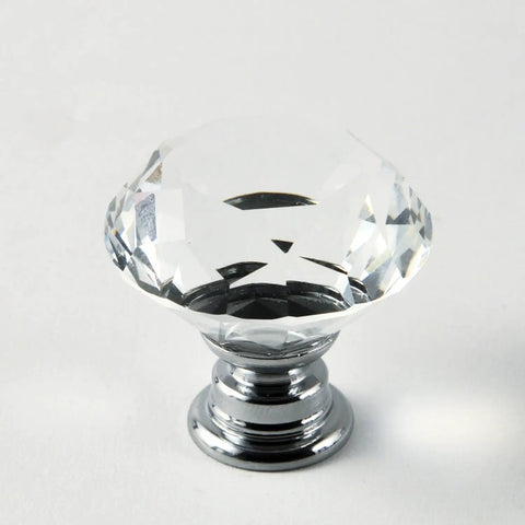 Diamond Cut Crystal Glass Drawer Knob Set 30mm Knobs With Aluminum Base 12 Piece Cabinet Pull Handles For Cabinets Dressers And Drawers Sparkling Clear Crystal Accent Hardware, front view