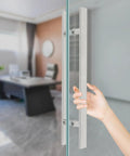 Double Sided 23.43 Inch Stainless Steel Barn Door Handle Bar Pull For Sliding Glass Shower And Entry Doors With A Grippy Ergonomic Back To Back Grip And Simple Push Pull Action For High Traffic Spaces, stainless glass door handle