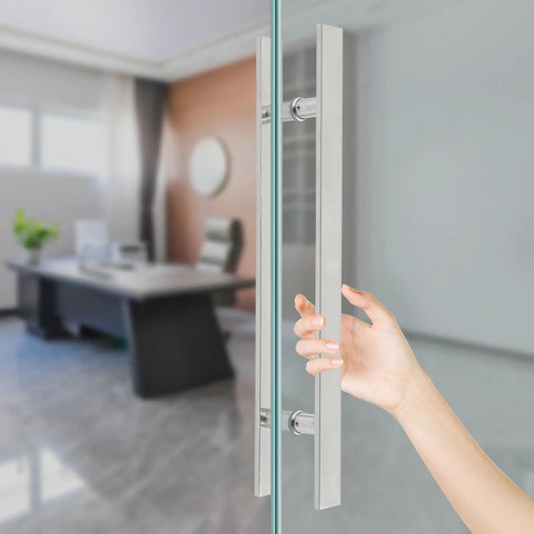 Double Sided 23.43 Inch Stainless Steel Barn Door Handle Bar Pull For Sliding Glass Shower And Entry Doors With A Grippy Ergonomic Back To Back Grip And Simple Push Pull Action For High Traffic Spaces, stainless glass door handle
