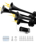 12V Train Air Horn Kit With Four Horns And Compressor 185dB Ultra Loud Vehicle Horn System For Truck Car SUV Jeep Pickup Motorhome