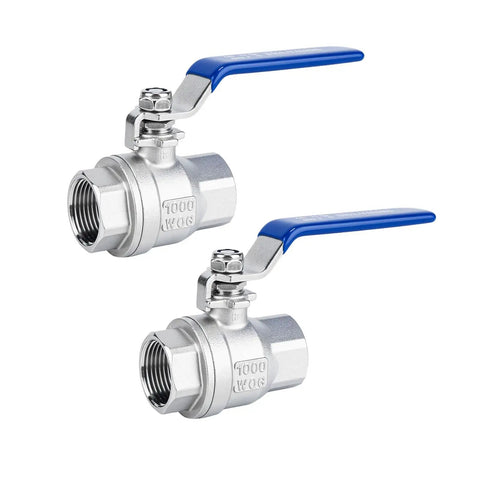 Two Pack Full Port Ball Valve Three Quarter Inch 304 Stainless Steel With NPT Female Ends And Heavy Duty Blue Vinyl Insulated Handle