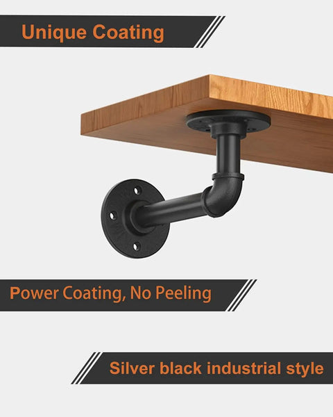 Pipe Shelf Brackets For DIY Floating Shelves 8 To 14 Inch Industrial Iron Pipe Brackets Heavy Duty Metal Shelving Black 6 Pack
