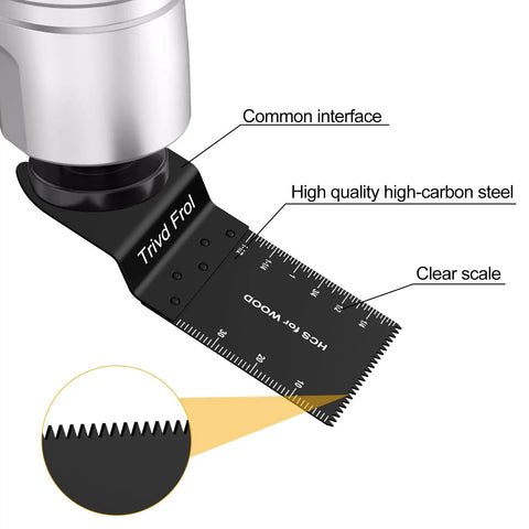 Close-up of Tough As Nails Heavy Duty Titanium Coated Multitool Blades 50 Pack with high-carbon steel and clear scale detail.