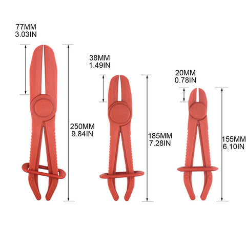 Top Notch 3 Pc Oil Pipe Clamp Tool Kit For Car Enthusiasts Line Pinchers And Sealers Perfect For Fixing Leaks Crushing Fuel Lines And Sealing Oil Pipes Like A Boss Without Breaking The Bank Today, red 3-piece plastic clamp sizes 250mm 185mm 155mm
