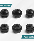 Heavy Duty Quarter Inch Shoulder Screw Fasteners For DIY Kydex And Leather Gun Holsters With Premium Rubber Washers To Keep Your Tactical Rig Hella Secure And Looking Totally Fresh All Season Long, six black screws with rubber spacers.