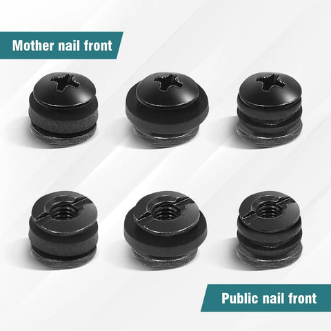 Heavy Duty Quarter Inch Shoulder Screw Fasteners For DIY Kydex And Leather Gun Holsters With Premium Rubber Washers To Keep Your Tactical Rig Hella Secure And Looking Totally Fresh All Season Long, six black screws with rubber spacers.