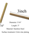 Beefy Stainless Steel Full Thread Rods 5/16 X 3 Inches 8 Pack Zinc Galvanized For Furniture Mounting And DIY Projects Weather Resistant