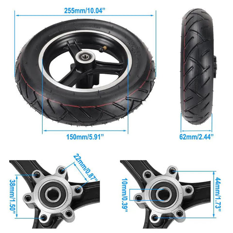10x2.50 Tire And Hub Front Wheel Set For Scooters With 45 Degree Inner Tube 6 Inch Rim Pneumatic Tire For Self Balancing Ride Ready Mobility Electric Scooters Compatible With 36V 48V Motors And 400W 500W 800W