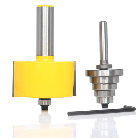 Top Shelf Rabbet Router Bit Set With Six Interchangeable Guide Rollers And Half Inch Shank for flawless woodworking joints, featuring tough carbon steel.