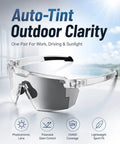 Kickass Impact Resistant Photochromic Polarized Safety Glasses Featuring Adaptive UV400 Lenses That Auto Adjust From Clear To Dark For Outdoor Sports And Daily Grind, lightweight sport fit design.