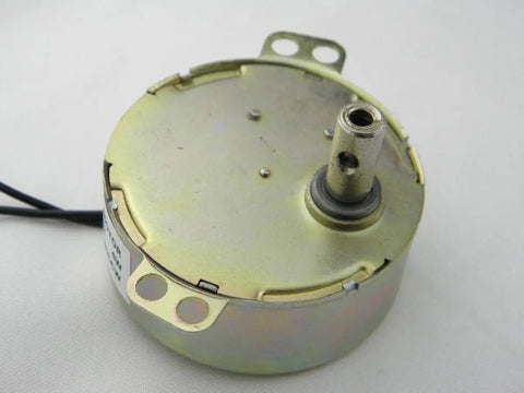 Tiny 110V Synchronous Gear Motor For Cup Turners, Two To Three RPM, showing front view, silver finish, 7mm shaft