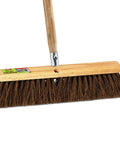 Heavy Duty 18 Inch Palmyra Bristle Push Broom For Garage Indoor Floor Sweep Top Shelf Wooden Block Construction.