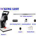 Front view of Yokoma 110V pneumatic hinge boring insertion machine with 50cm scale and hardware accessories