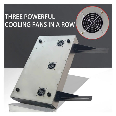 Small Desktop Metal Bender Machine Featuring No Sweat Setup And Sweet Temperature Control For Shaping Acrylic Or PVC Plastic Sheets Up To 1250 Mm showing three powerful cooling fans.