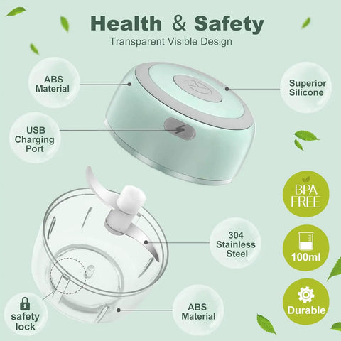 Handy 3.5 Inch Electric Herb Grinder With Brush And Scoop Cordless Usb Rechargeable Food Chopper For Spices Garlic BPA Free Stainless Steel Blades, 100ml bowl and USB charging.
