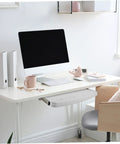 Pull Out Keyboard Tray Under Desk Smooth Glide Setup For Home Office Ergonomic Abs Platform displayed under a modern white desk.