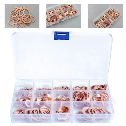 Super 280pcs Purple Copper Flat Washers M5 M20 Metric Kit For Auto Hybrid Electric Sealing Jobs Where Brass Gaskets Offer Heat Resistance And Wear Protection For Heavy Duty Usage On Your DIY Projects And Engine Repair Tasks At Home Right Now in plastic organizer box