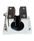 Front view of Twin Closed Pillow Block Linear Ball Bearing with 1 Inch Bore for end supported shafts, heavy-duty housing.