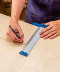 Person using 9 Inch Quick Draw Marking Gauge For One Hand Operation With Spring Loaded Pencil Carriage And Dovetail Keyway on wood