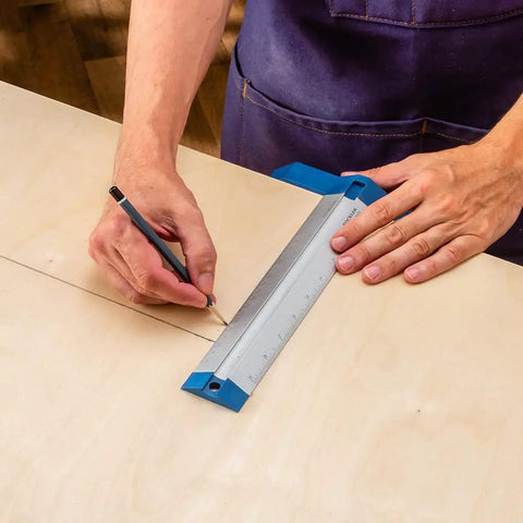 Person using 9 Inch Quick Draw Marking Gauge For One Hand Operation With Spring Loaded Pencil Carriage And Dovetail Keyway on wood