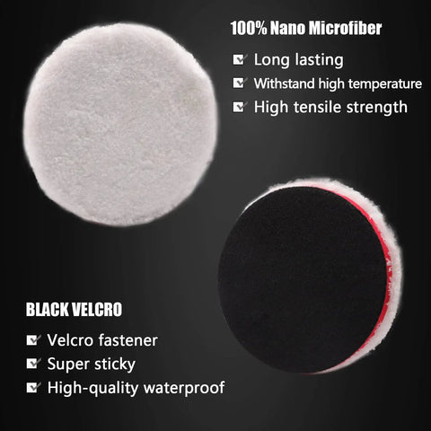 Nano microfiber pad with black Velcro backing from 7 Piece 5.5 Inch Buffing And Polishing Pads Kit for 5 Inch 125mm Backing Plate.