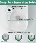 Durable White Square Toilet Seat Featuring Smooth Soft Close Lid And Quick Release Mounts Built From Chip Resistant Polypropylene design dimensions.