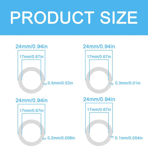 Pro Grade M17x24mm Shim Washer Kit For Machinery Alignment In 304 Stainless Steel 48 Pieces With Precision 0.1mm 0.2mm 0.3mm And 0.5mm Thicknesses For Easy Gap Tuning And Rock Solid Bolt Fits, size chart