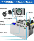 Precision Electric Heat Shrink Tube Cutter Machine With Digital Mic Control showing product structure with LCD display and cutting components.