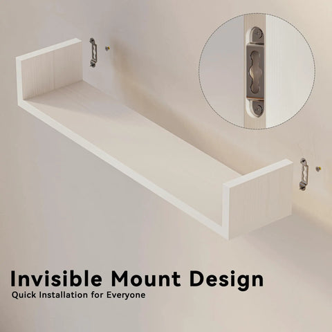 Fresh White Floating Wall Shelves Set Of Four U Shaped Wall Mounted Bookshelf showing invisible mount design for easy installation.