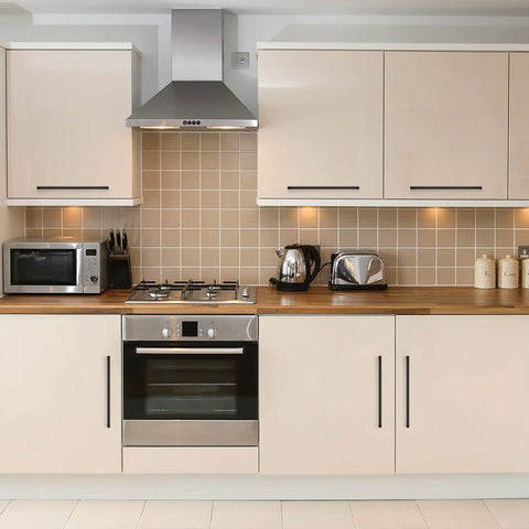 Modern kitchen with Square Cabinet Handles 12-3/5 Inch Matte Black Drawer Pulls For Kitchen Cabinets And Cupboards, 12 Pack