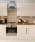 Modern kitchen with 18 pack 12.6 inch square kitchen cabinet handles matte black drawer pulls for cupboards and drawers.