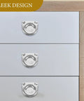 Concealed Flush Mount Stainless Steel Cabinet Pull Handles 10 Piece Set on white drawers, sleek design with small loops.