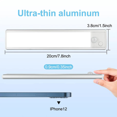Ultra-thin aluminum Under Cabinet Lights With Motion Sensor 33 LED Dimmable USB Rechargeable Magnetic Strip Lighting
