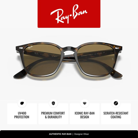Front view of RB4258F Square Sunglasses with Light Havana Frame and Brown B15 Lenses 52mm, showcasing Ray-Ban design.