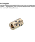 Slick Linear Motion Sleeve Bearings Built Tough With Self Lubricating Brass Graphite showing a cast brass bushing with black dots.