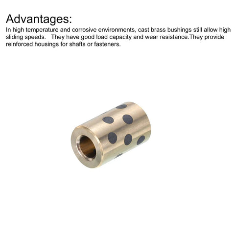 Slick Linear Motion Sleeve Bearings Built Tough With Self Lubricating Brass Graphite showing a cast brass bushing with black dots.