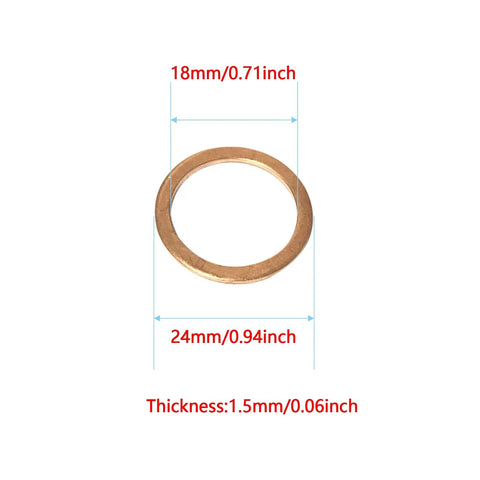 Copper Washer Set Go-To For Marine Equipment And Heavy Duty Machinery, 50 Pc M18 Copper Sealing Washers Kit, size 18x24x1.5mm