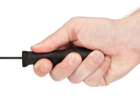 Hand gripping High Torque 3/32 Inch Hex Blade Screwdriver with Black Oxide Finish, Three-Sided Leverage Handle for Maximum Turning Power