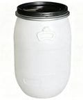 White HDPE Water Storage Barrel With Latch Ring Lid, food grade plastic drum for home or emergency prep, impact resistant, leak proof