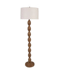 Stacked Bubble Steel Floor Lamp With Faux Walnut Finish, White Linen Drum Shade, 60-Inch Tall, Cool Modern Living Room Lighting