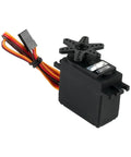 Heavy Duty Kickin Up Serious Torque RC Servo With Rugged Steel Gears And Zero Drama Waterproof Design For Robot Arms And RC Crawler Tracking Delivers Bullseye Steering Accuracy Daily, showing a compact servo motor with connectors.