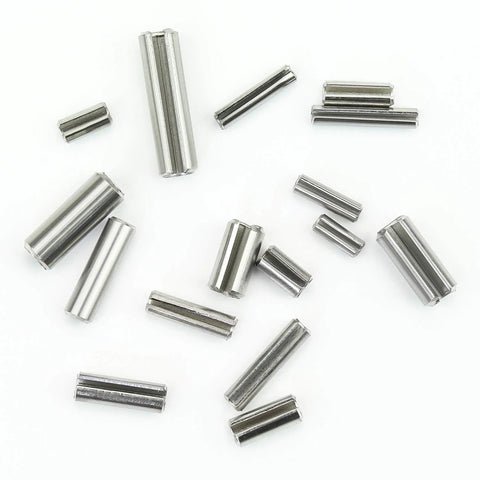 Top view of slotted spring pin assortment kit, 200 pcs, sizes M2-M4, 304 stainless steel