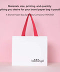 Custom White Paper Bags 100 Pack With Logo Printing 21.7x6.1x15.7 Inches 250G Thick Paper 1 Inch Color Handles In 30 Color Options