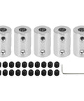 Straight Up Heavy Duty Five Piece Steel Shaft Coupling Set Featuring Flexible Motor Couplers For Smooth Mechanical Transmission with black screws.