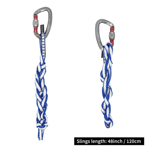 Dyneema Climbing Slings 10mm 22kN 4840lb Runners Blue 24in 60cm 3 Pack Lightweight with carabiners, 48-inch length shown